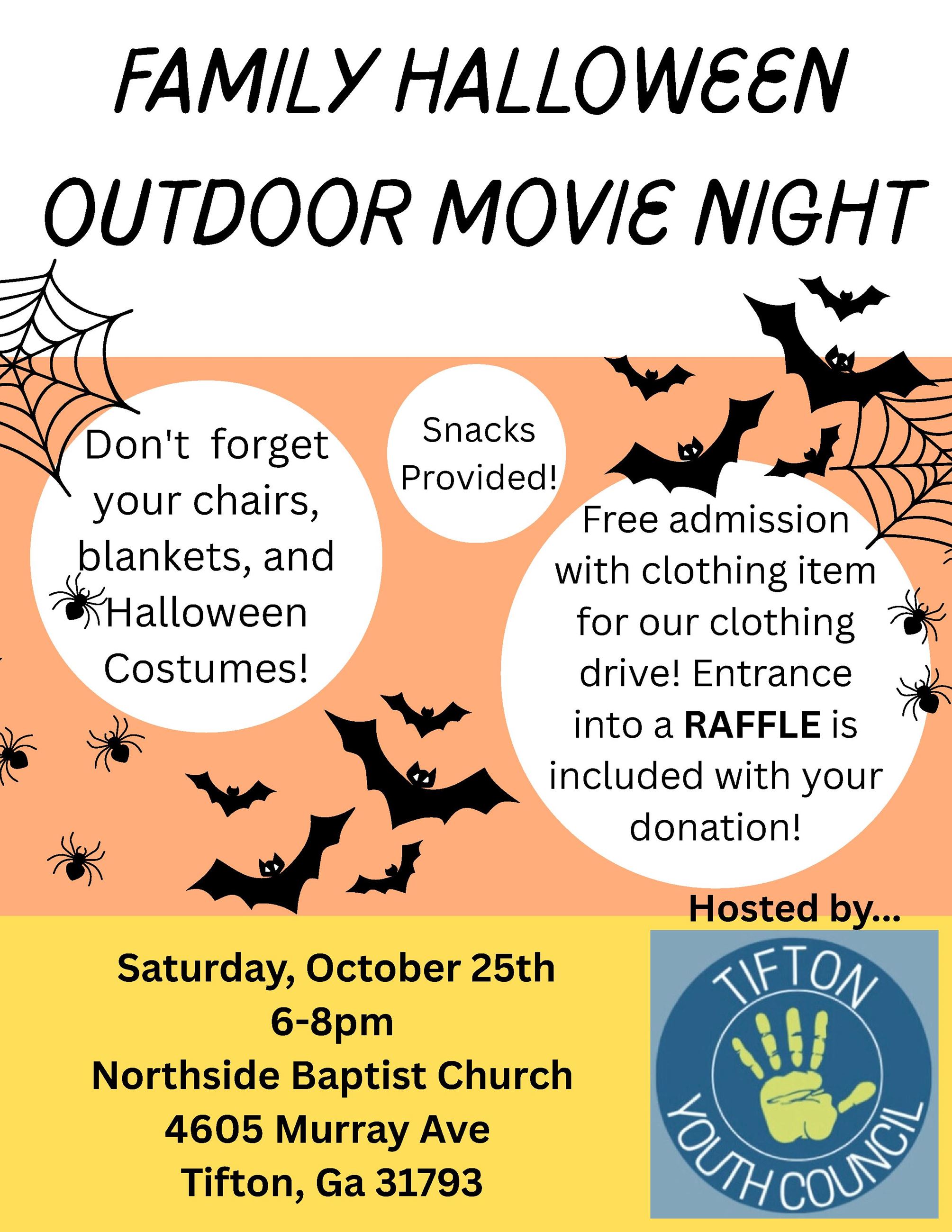 Tifton Youth Council Halloween Movie Night Flyer